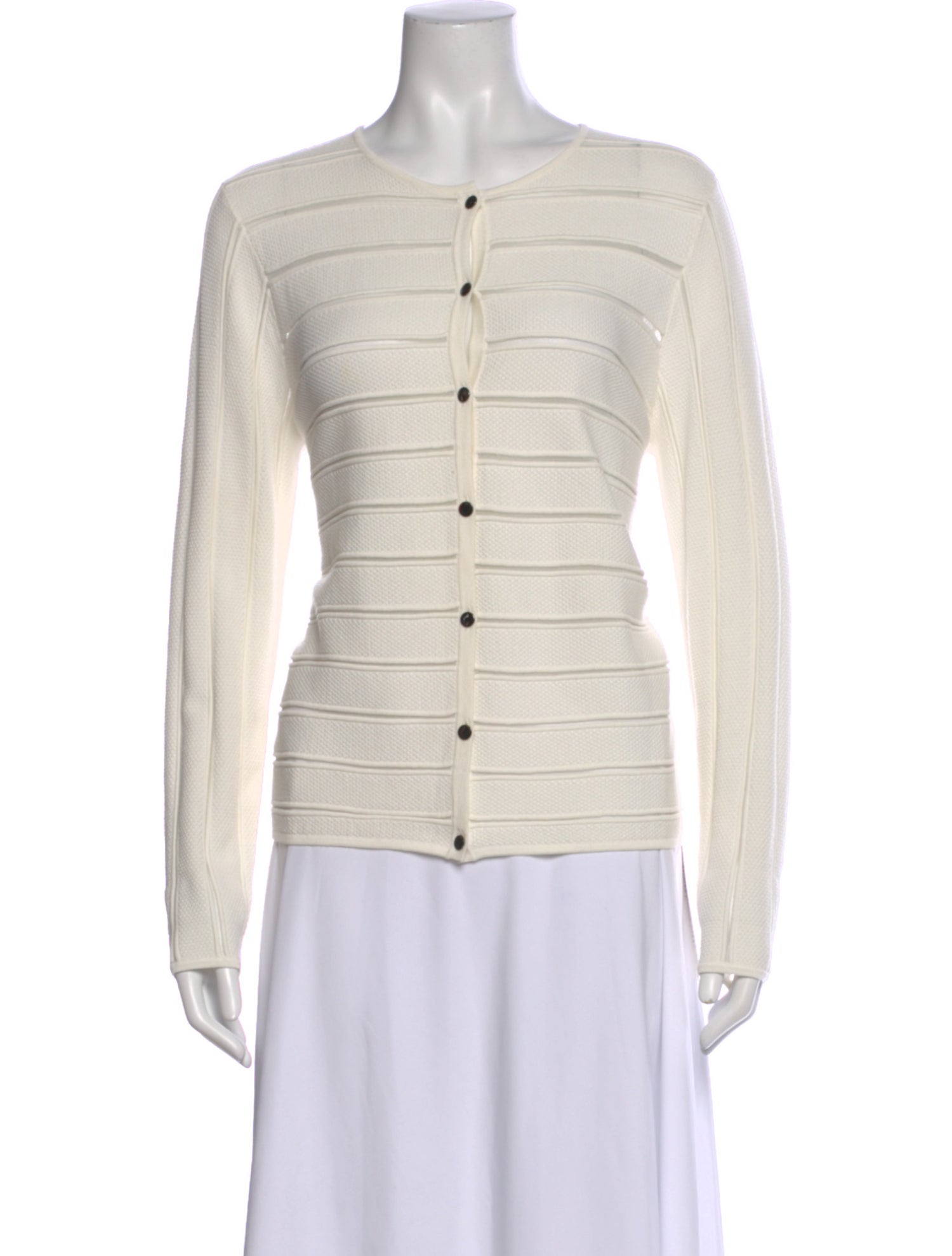 St. John Crew Neck Long Sleeve Button-Up Top