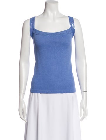 Pre-owned St John Square Neckline Sleeveless Top In Blue