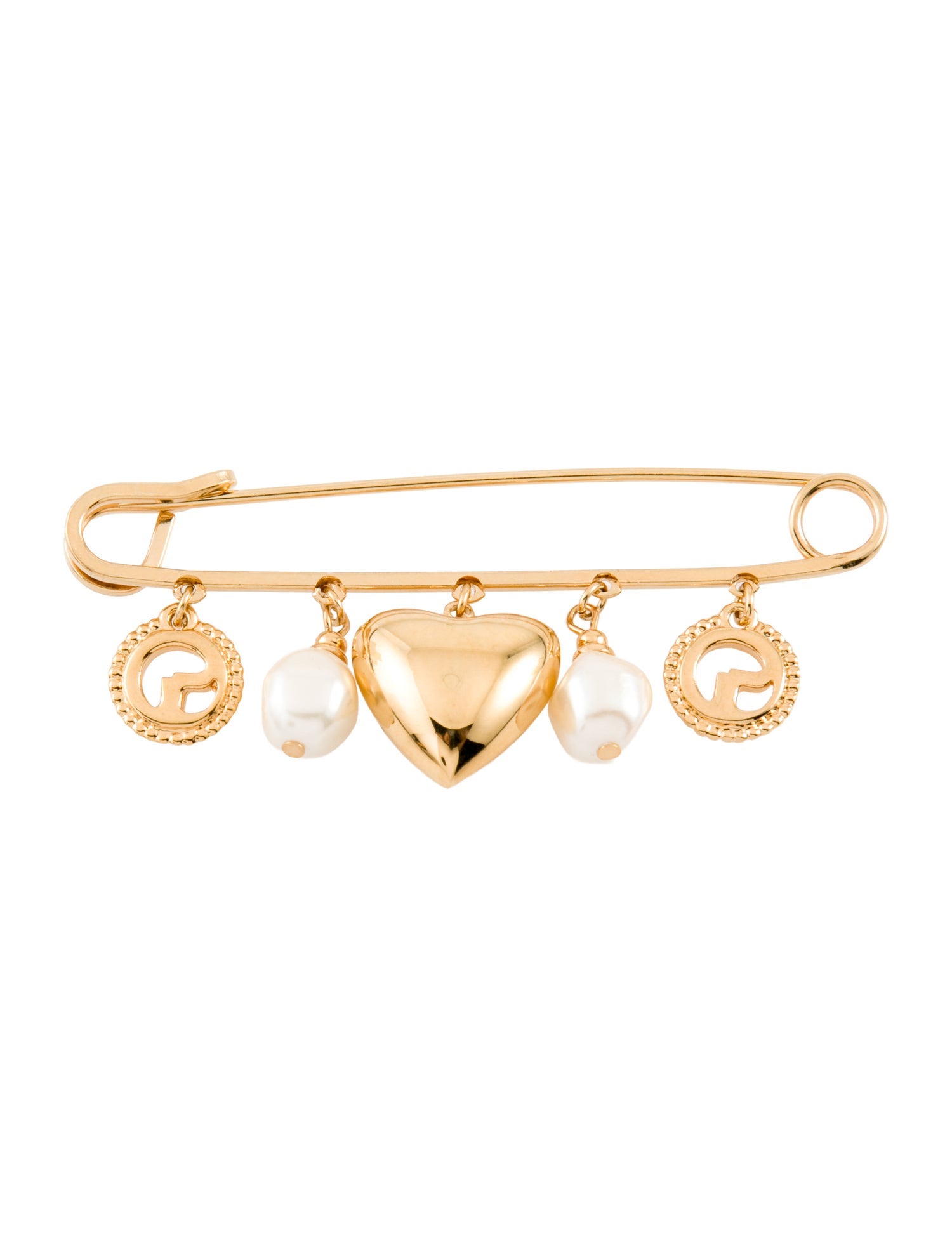 St. John Faux Pearl Logo Safety Pin Brooch