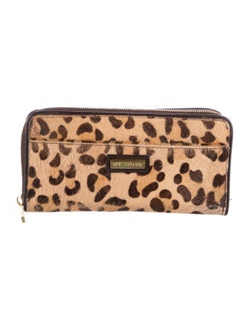 Pre-owned St John Ponyhair Animal Print Continental Wallet In Neutral