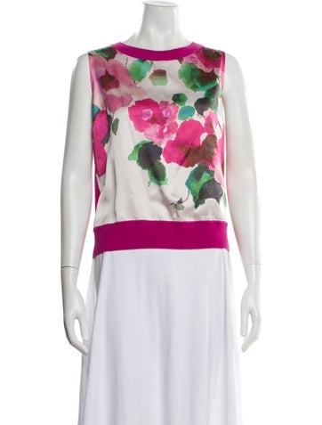 Pre-owned St John Wool Floral Print Top W/ Tags In Pink