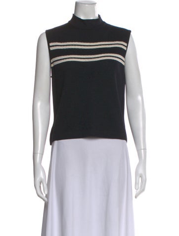 Pre-owned St John Wool Striped Top In Black