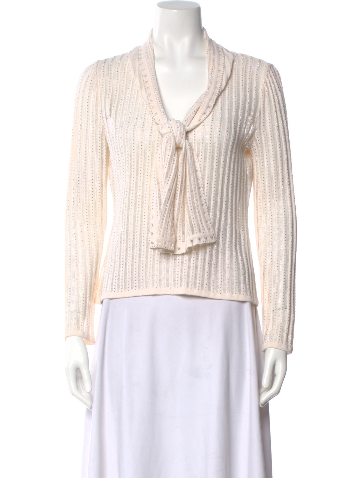 St. John Evening Tie Neck Long Sleeve Top