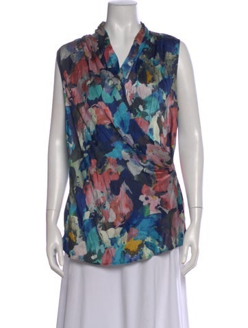 Pre-owned St John Silk Floral Print Blouse In Multi
