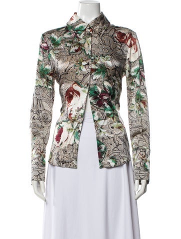 Pre-owned St John Silk Floral Print Blouse In Neutral