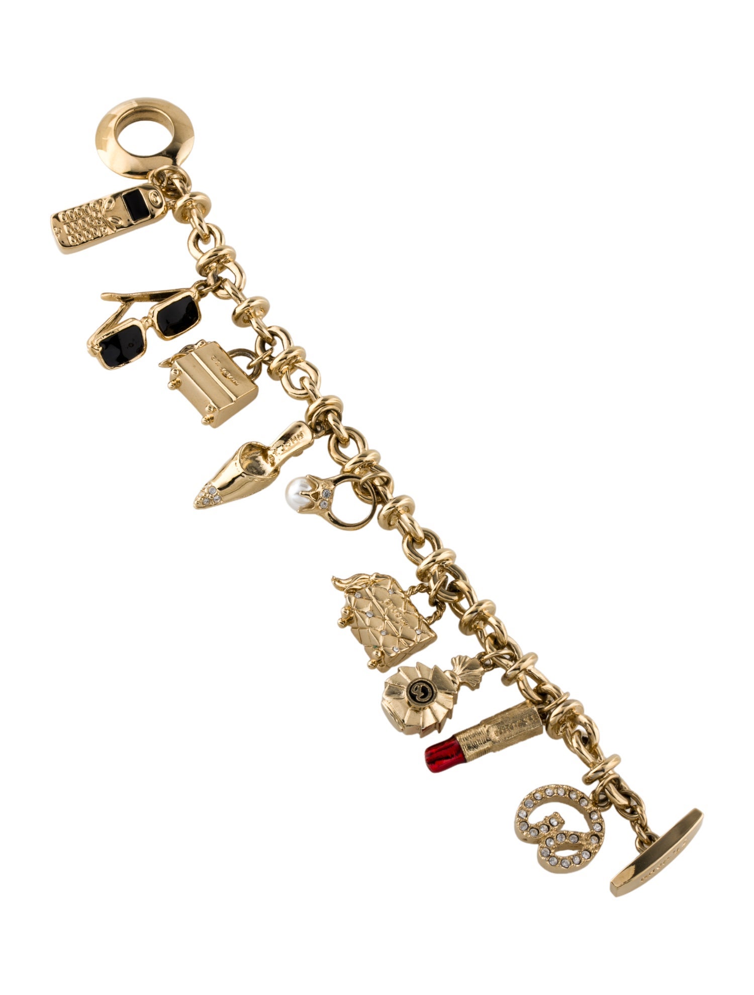 St. John Faux Pearl, Enamel & Crystal Charm Bracelet