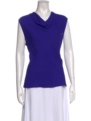 Pre-owned St John Silk Cowl Neck Top In Blue
