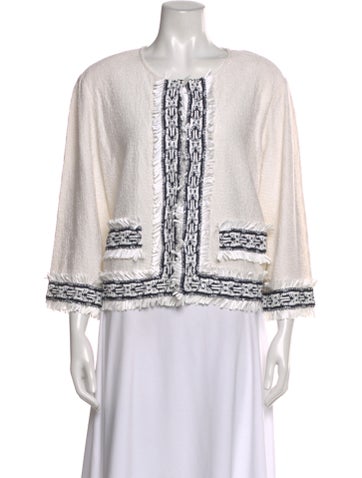 Pre-owned St John Patterned Crew Neck Top W/ Tags In White