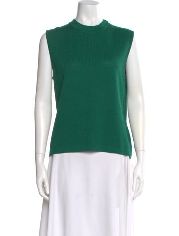 Pre-owned St John Wool Mock Neck Top In Green