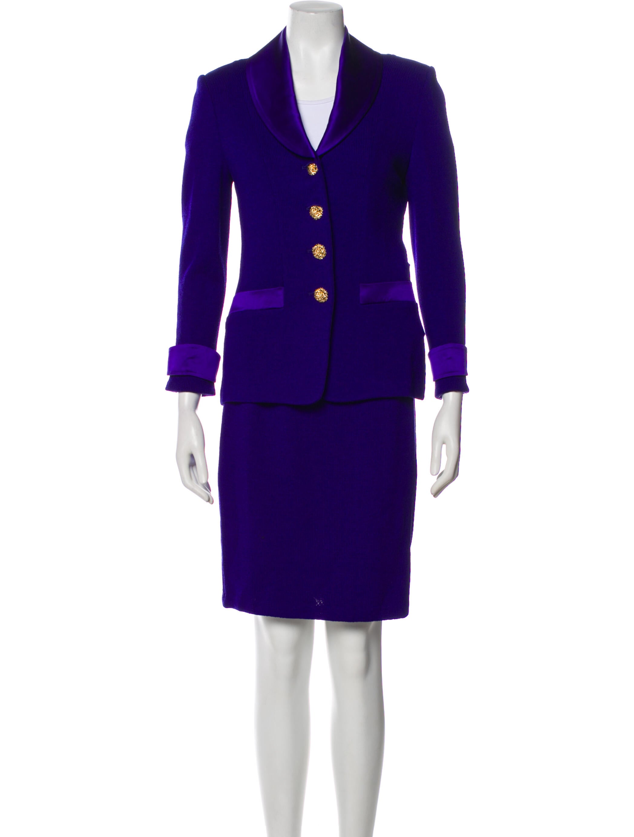 St. John Evening Wool Crystal Embellishments Skirt Suit