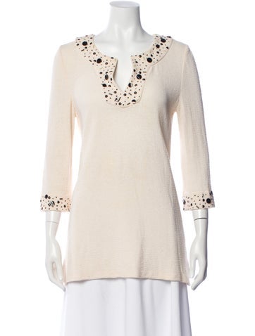 Pre-owned St John V-neck Three-quarter Sleeve Tunic In Neutral