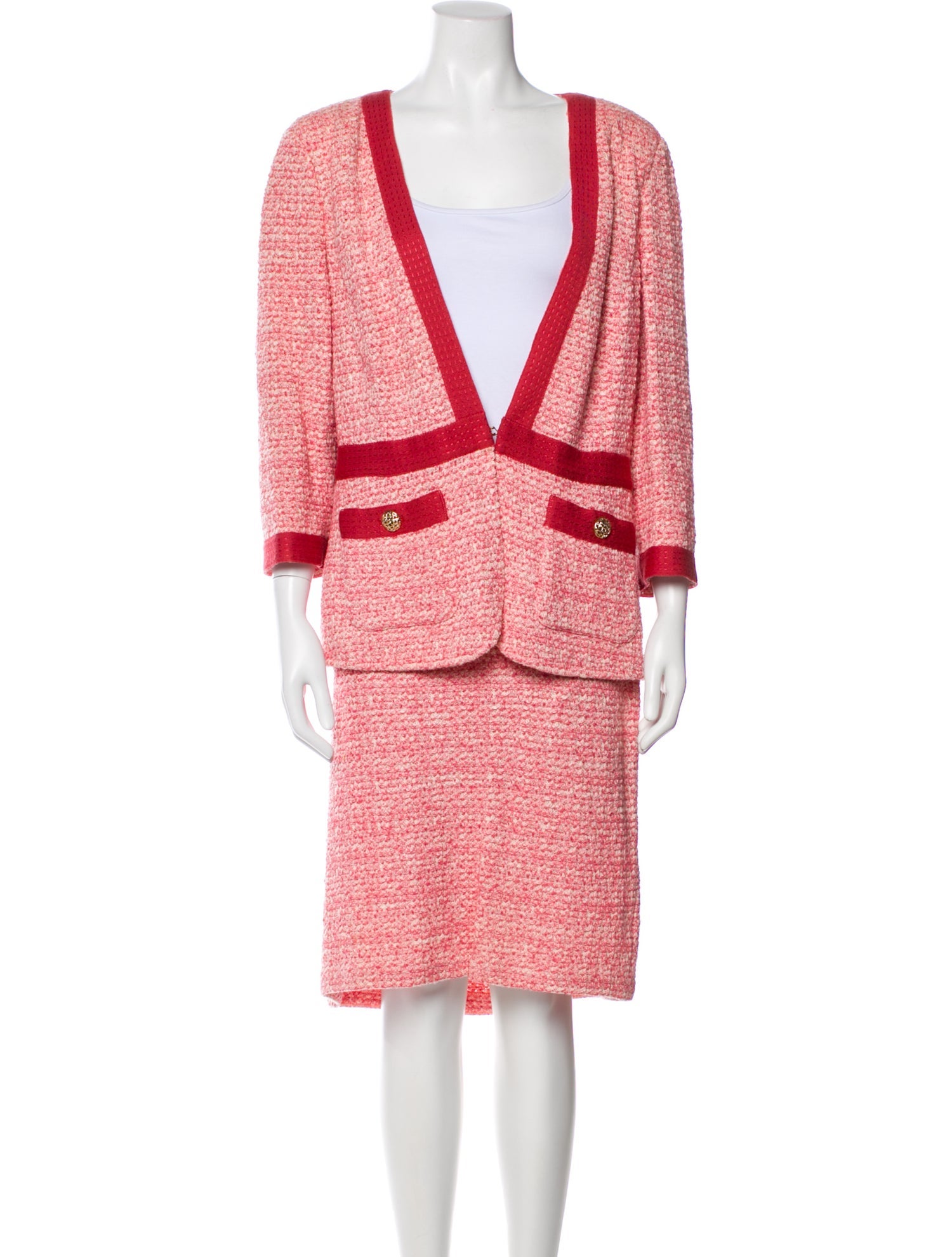 St. John Wool Tweed Pattern Skirt Suit