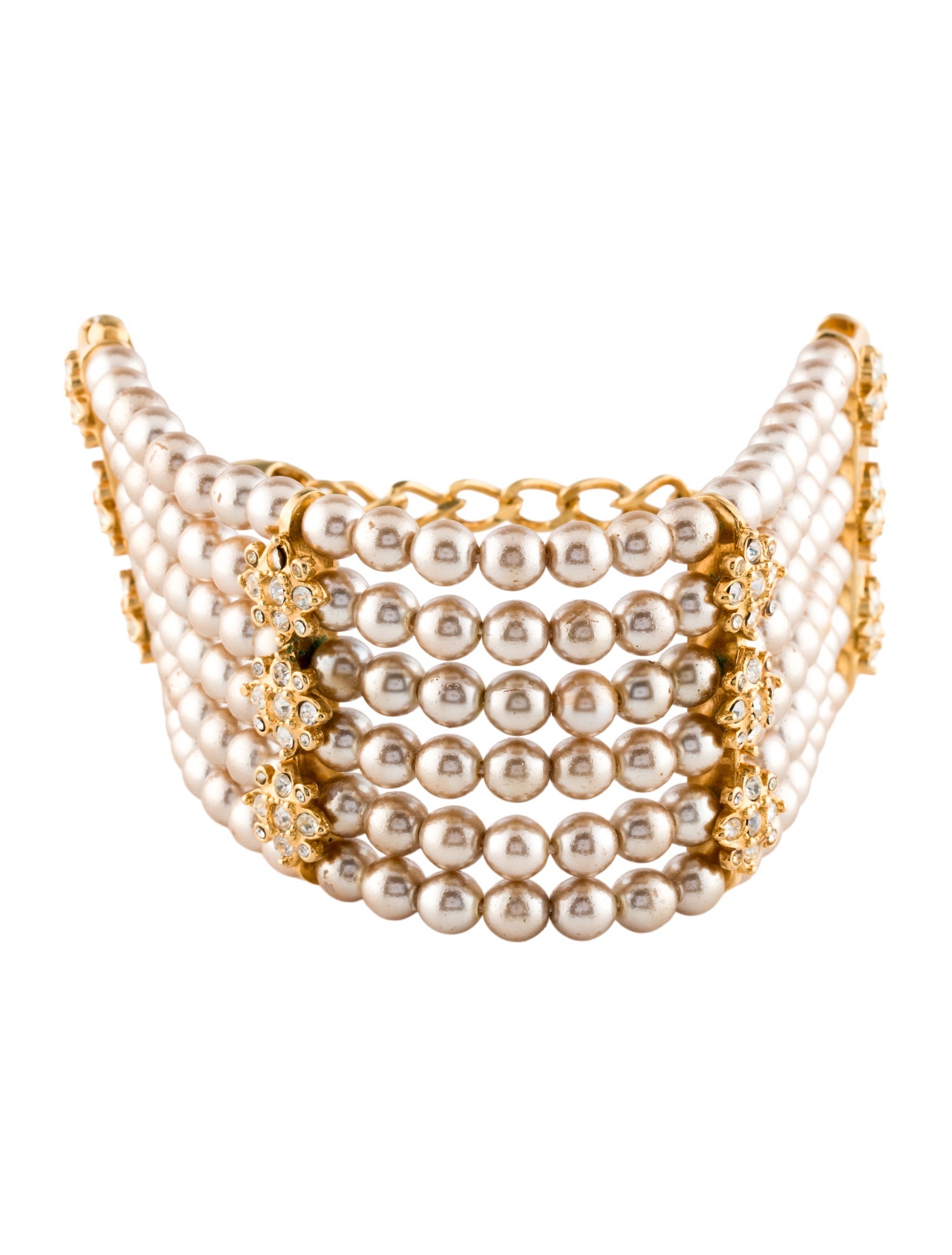 St. John Vintage Faux Pearl & Crystal Multistrand Bracelet