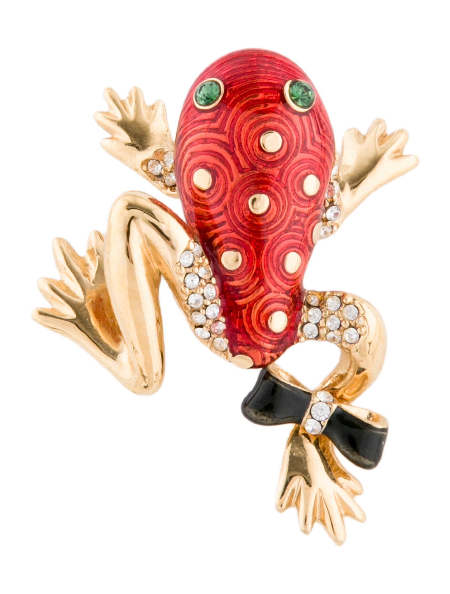 St. John Crystal & Enamel Frog Brooch