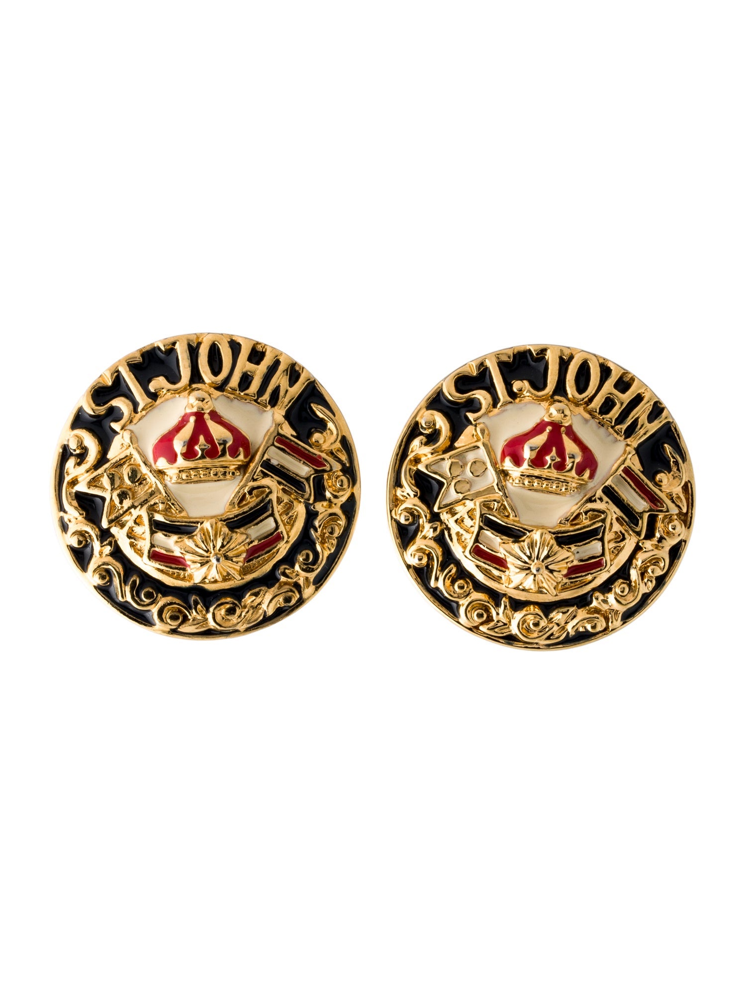 St. John Enamel Logo Clip-On Earrings