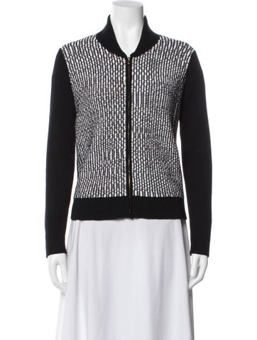 Pre-owned St John Wool Colorblock Pattern Bomber Jacket In Black
