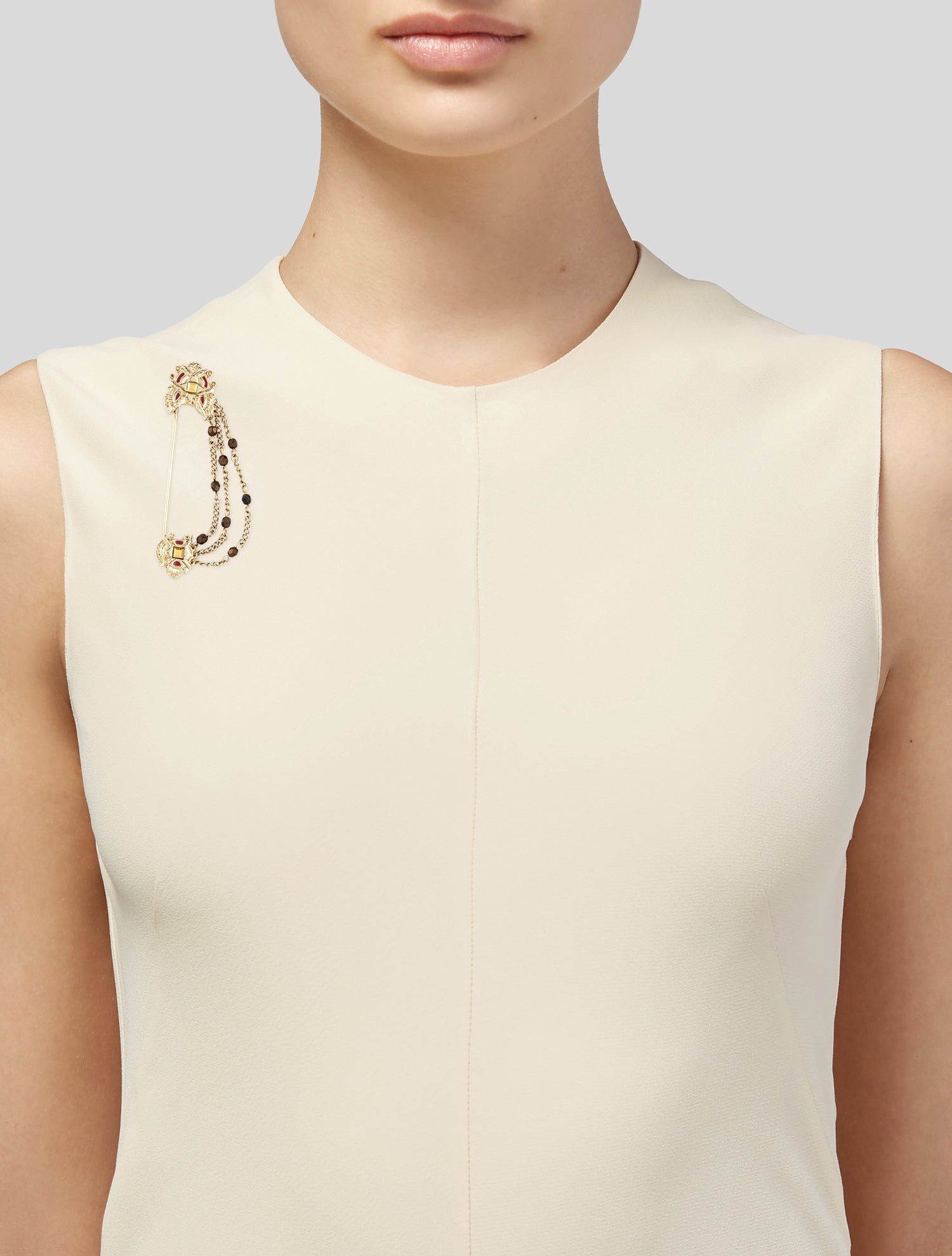 St. John Bead & Enamel Safety Pin Brooch