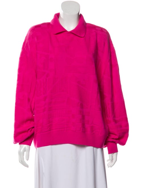 St. John Intarsia Collared Sweater Fuchsia