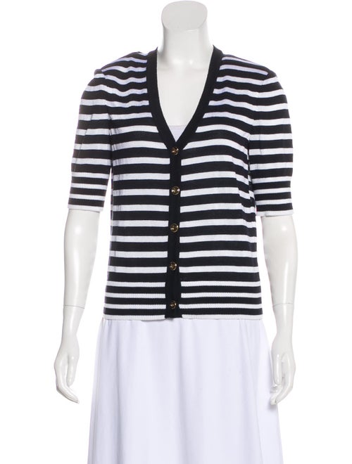 St. John Stripe Short Sleeve Cardigan White