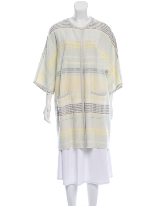St. John Leather-Trimmed Wool Cardigan Yellow