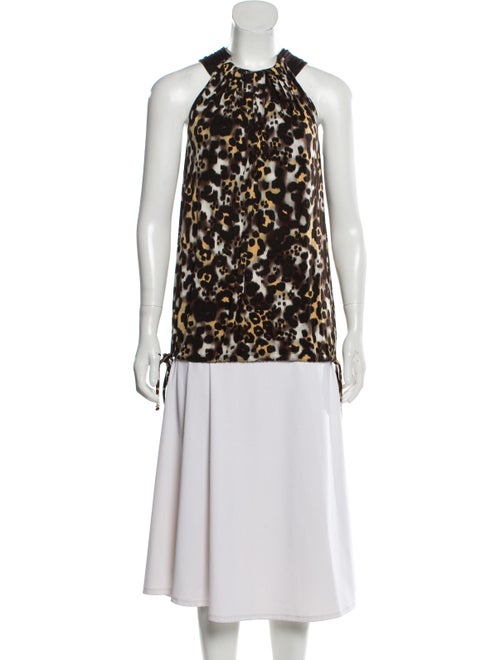 St. John Animal Print Halterneck Top Brown
