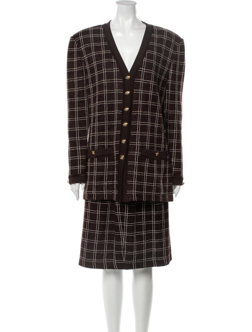 St. John Plaid Print Skirt Set Brown