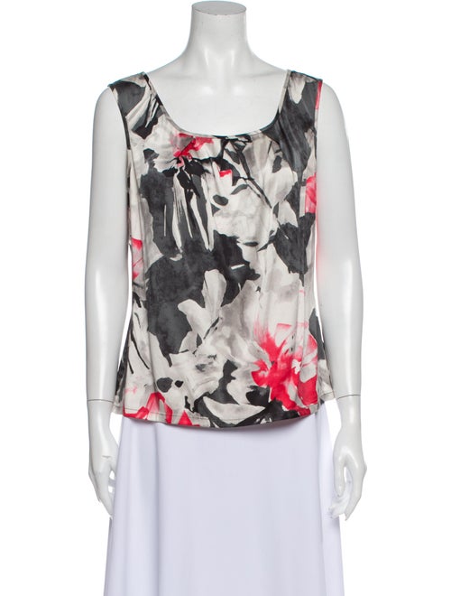 St. John Silk Floral Print Blouse Grey