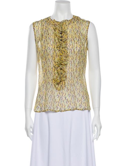St. John Silk Animal Print Blouse Yellow