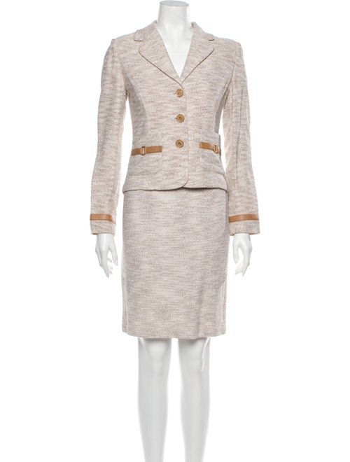 St. John Tweed Pattern Leather Trim Embellishment