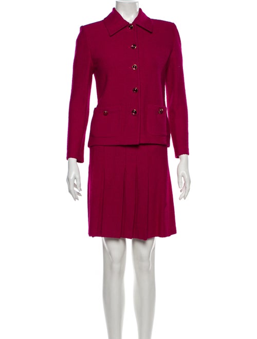 St. John Pleated Accents Skirt Suit Pink