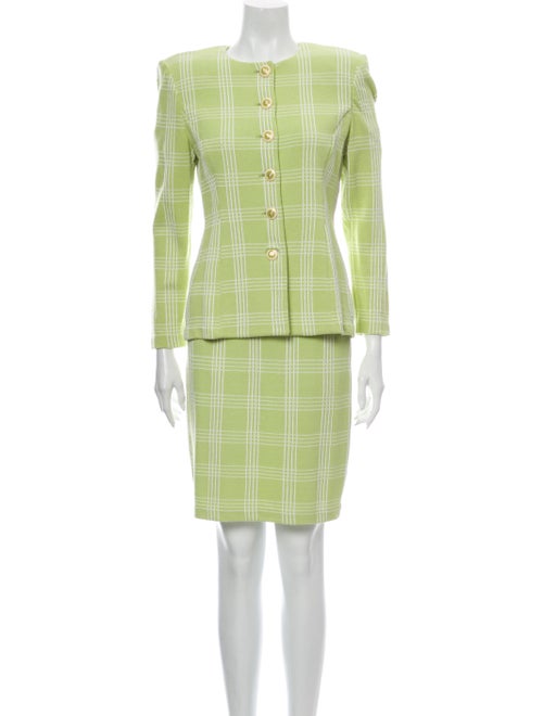 St. John Plaid Print Skirt Suit Green