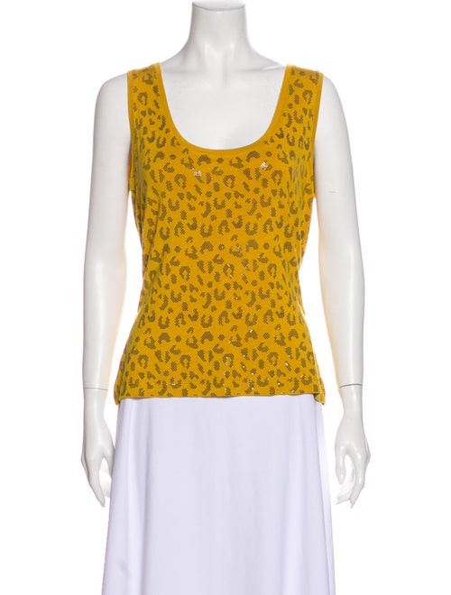 St. John Animal Print Scoop Neck Top Yellow
