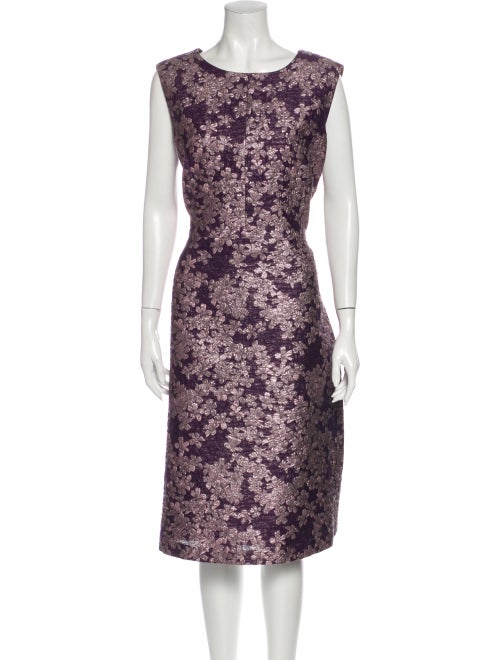 St. John Floral Print Midi Length Dress Purple