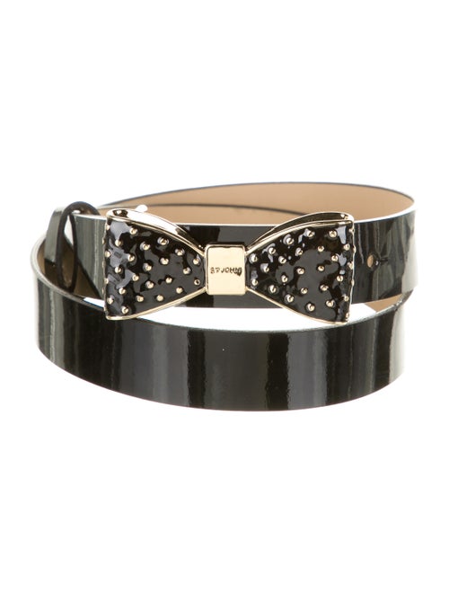 St. John Bow-Accented Patent Leather Belt Black