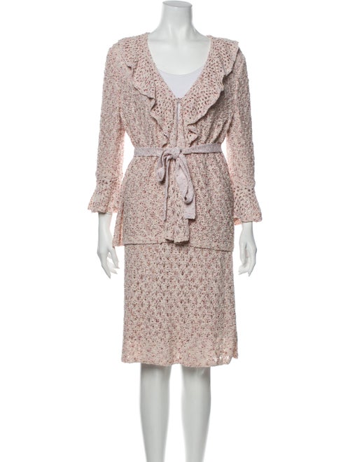 St. John Ruffle Embellishment Skirt Suit Pink