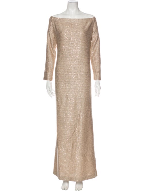 St. John Bateau Neckline Long Dress Gold