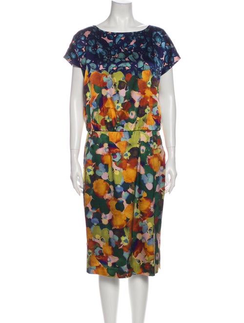 St. John Silk Midi Length Dress Green