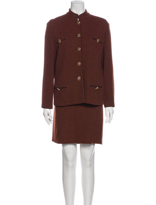 St. John Tweed Pattern Skirt Set Brown