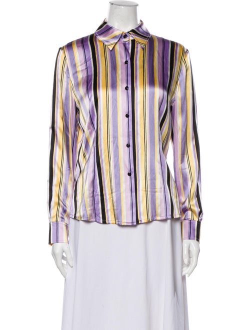 St. John Silk Striped Button-Up Top Purple