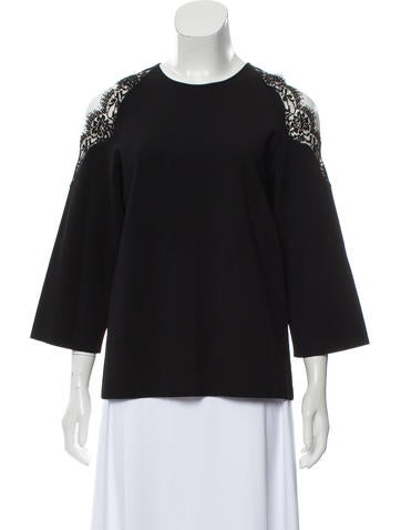 Stella McCartney Tops Lace-Trimmed Cold-Shoulder Top Us2, It38 | XS