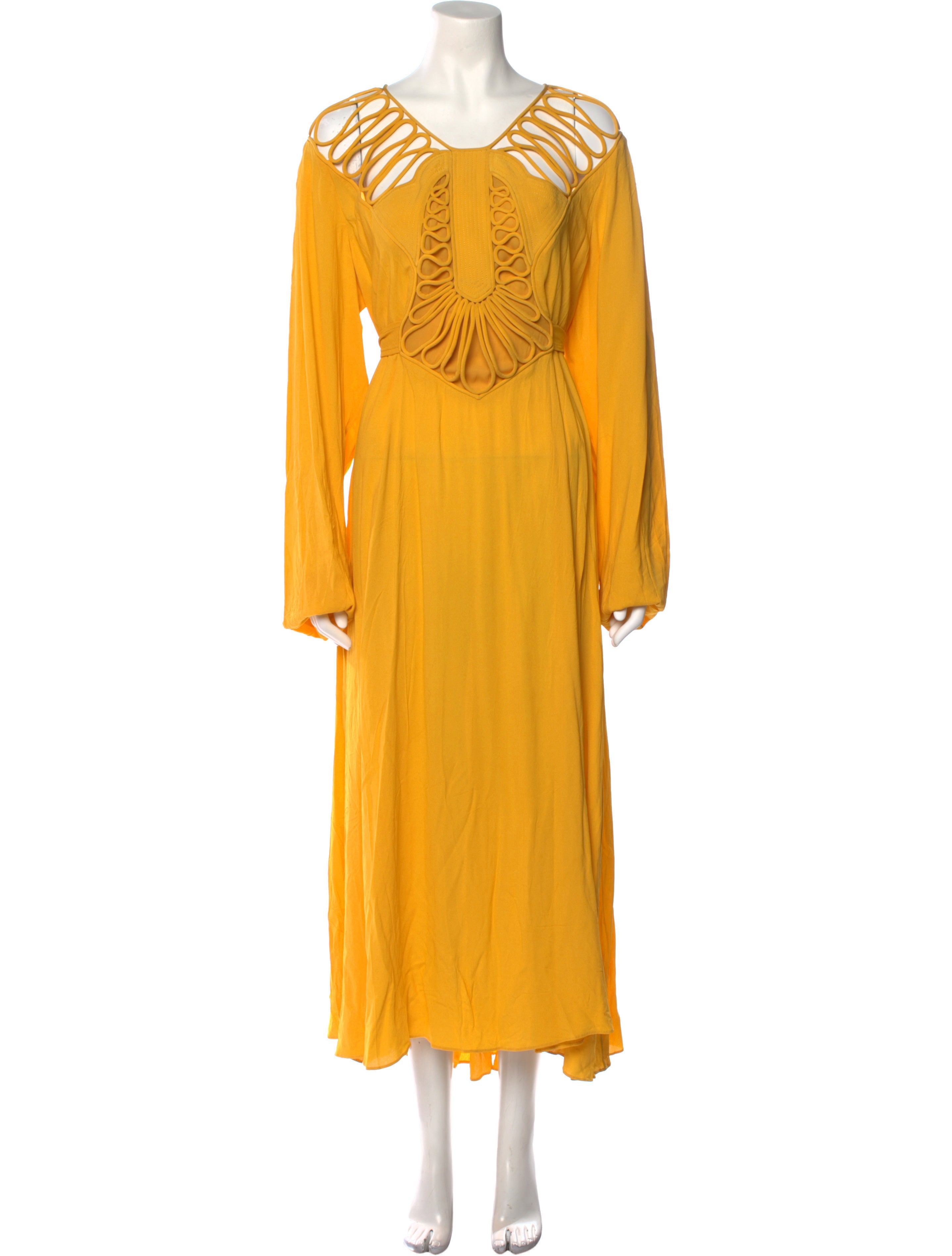 Stella McCartney VNeck Long Dress Yellow Dresses, Clothing