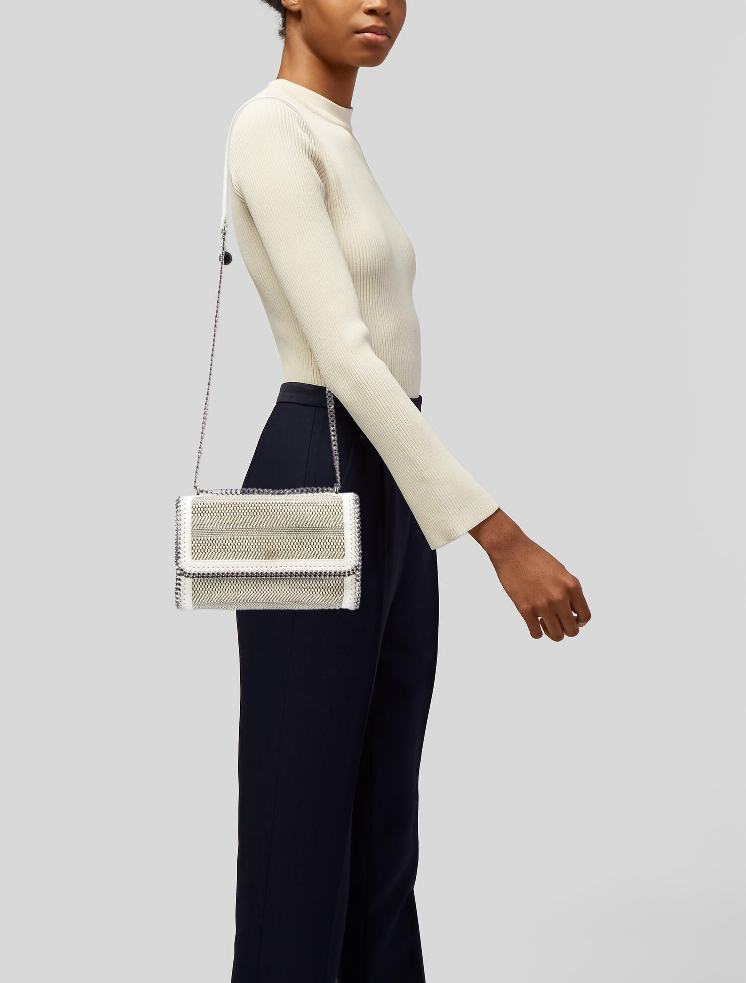 Stella McCartney Woven Falabella Flap Crossbody Bag Neutrals