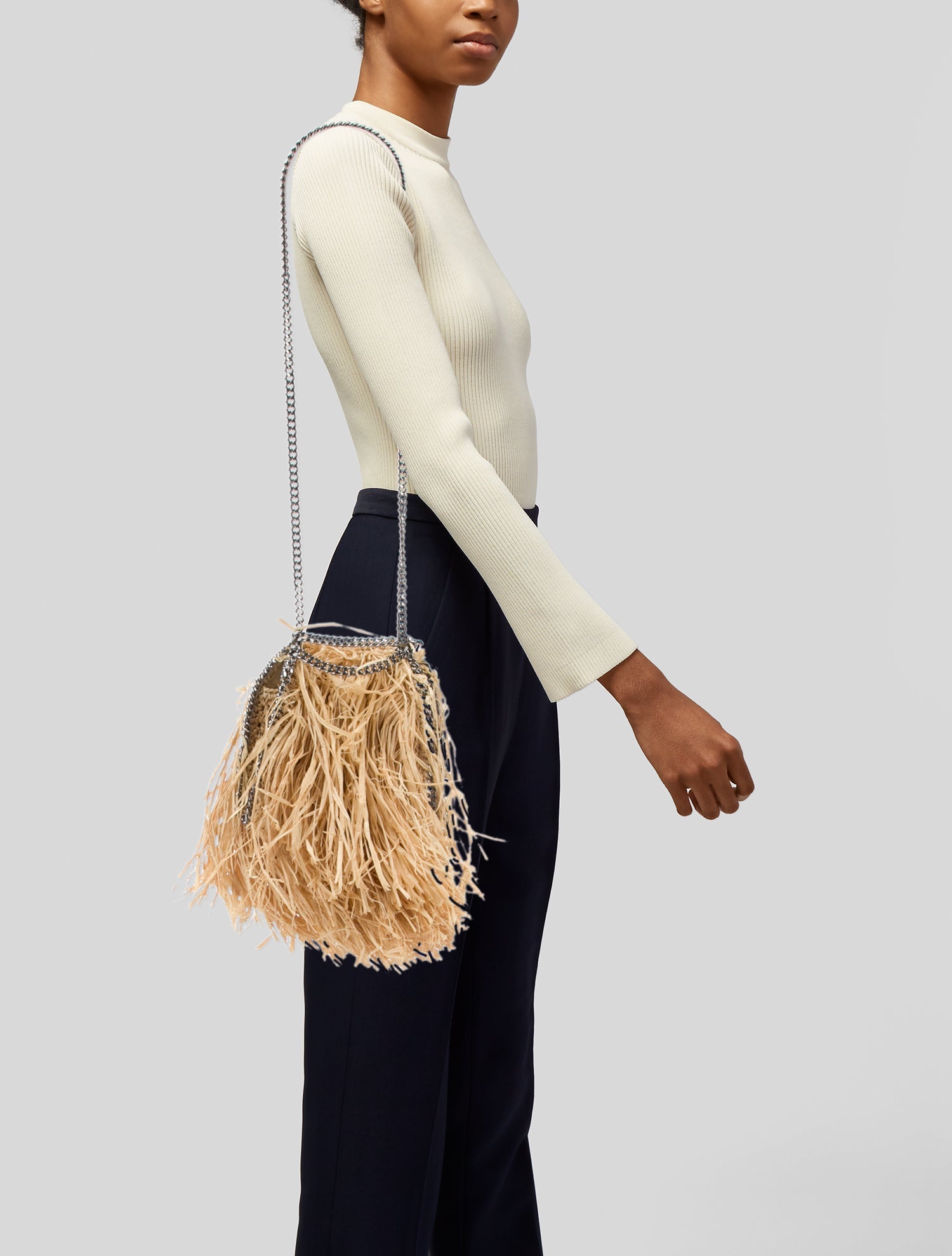 Stella McCartney Raffia Fringe Bag - Neutrals Handle Bags