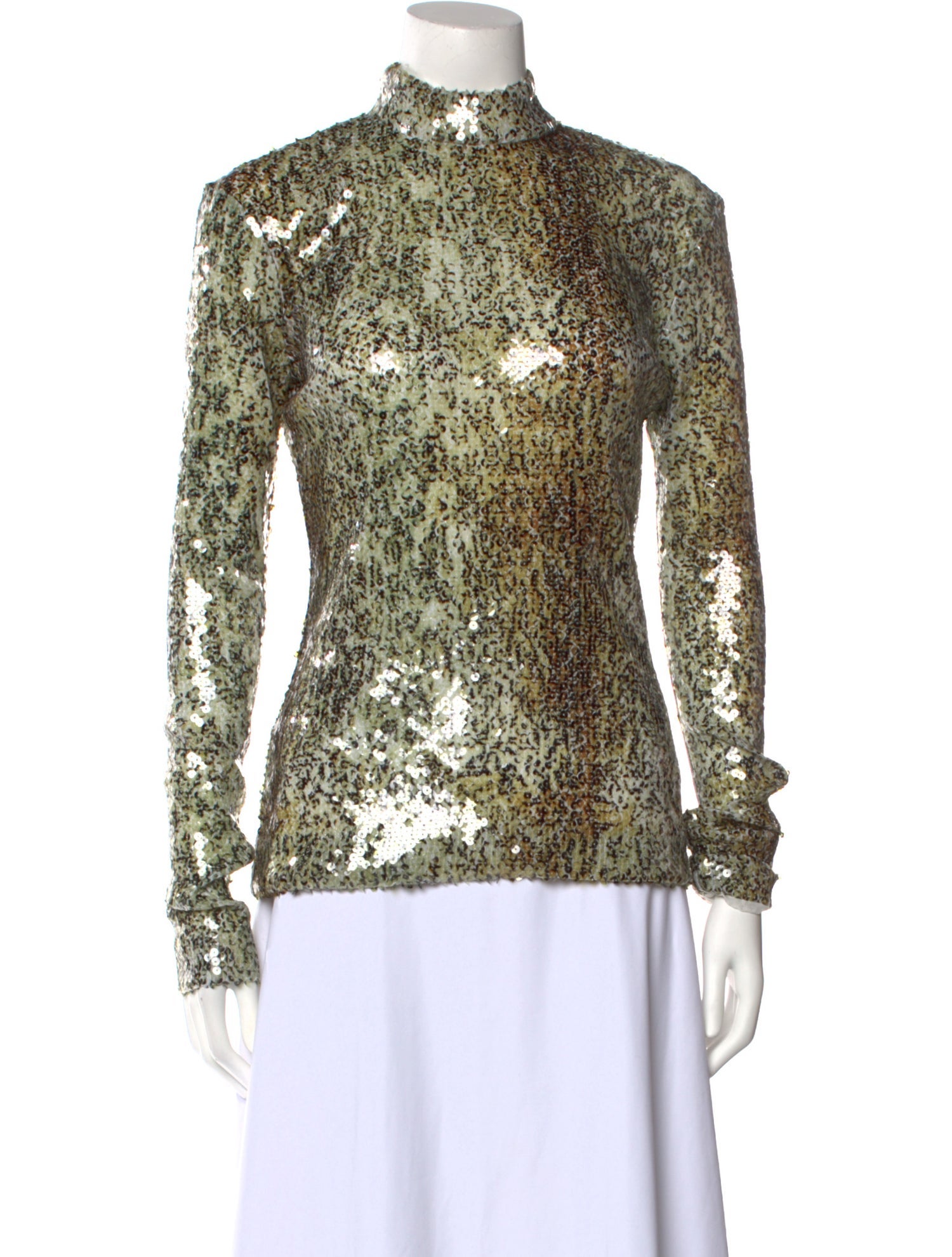 Stella McCartney Animal Print Mock Neck Top - Green Tops
