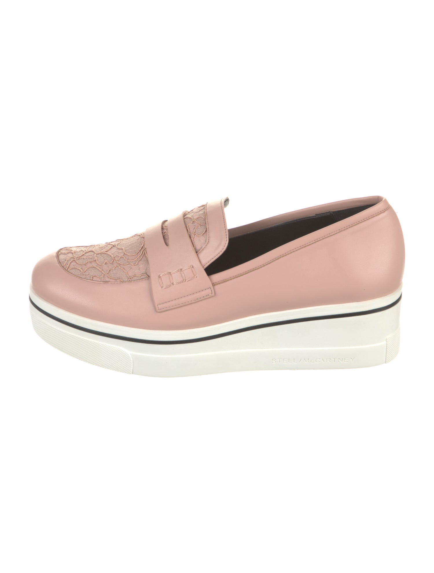 Stella McCartney Leather Lace Trim Embellishment Loafers