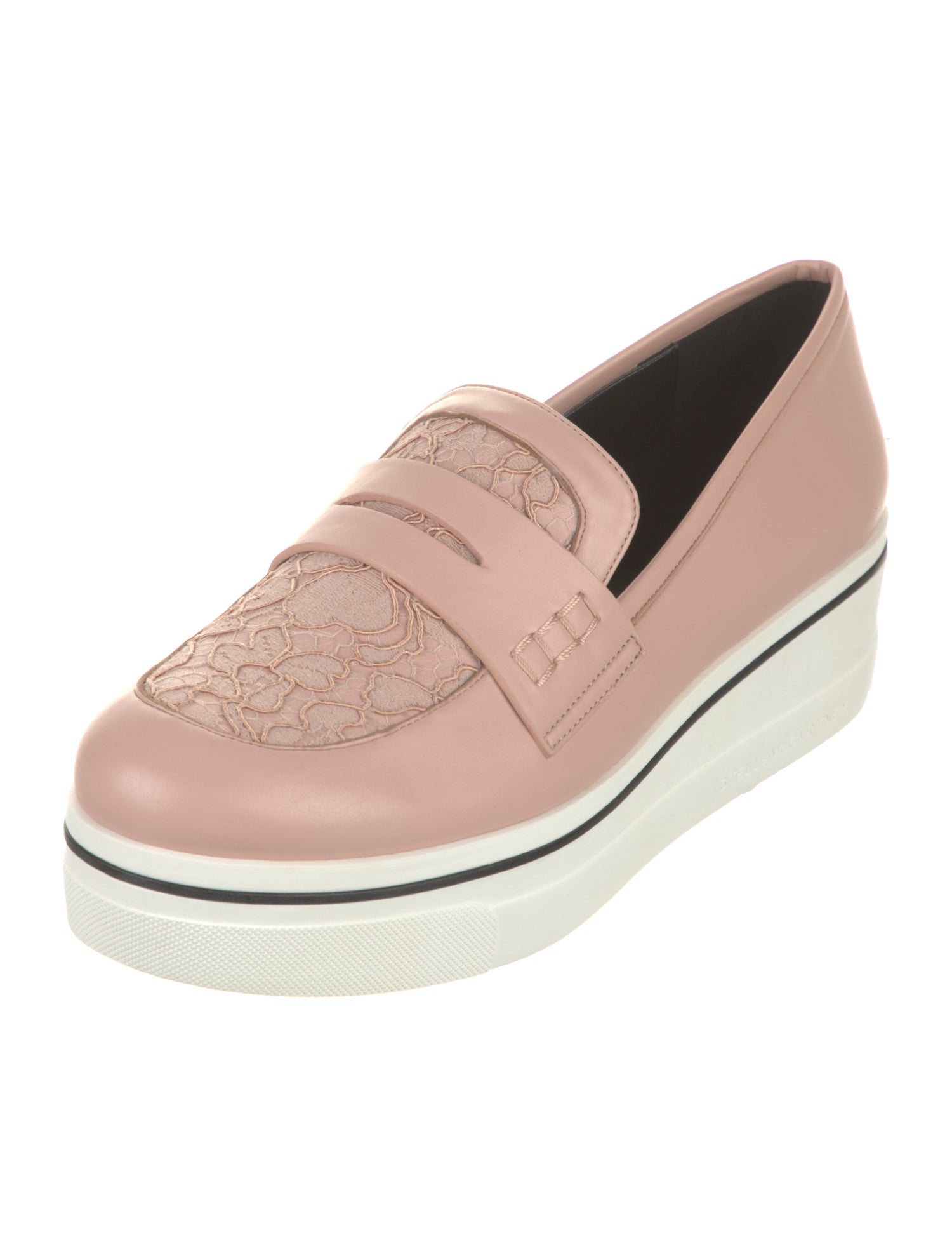 Stella McCartney Leather Lace Trim Embellishment Loafers