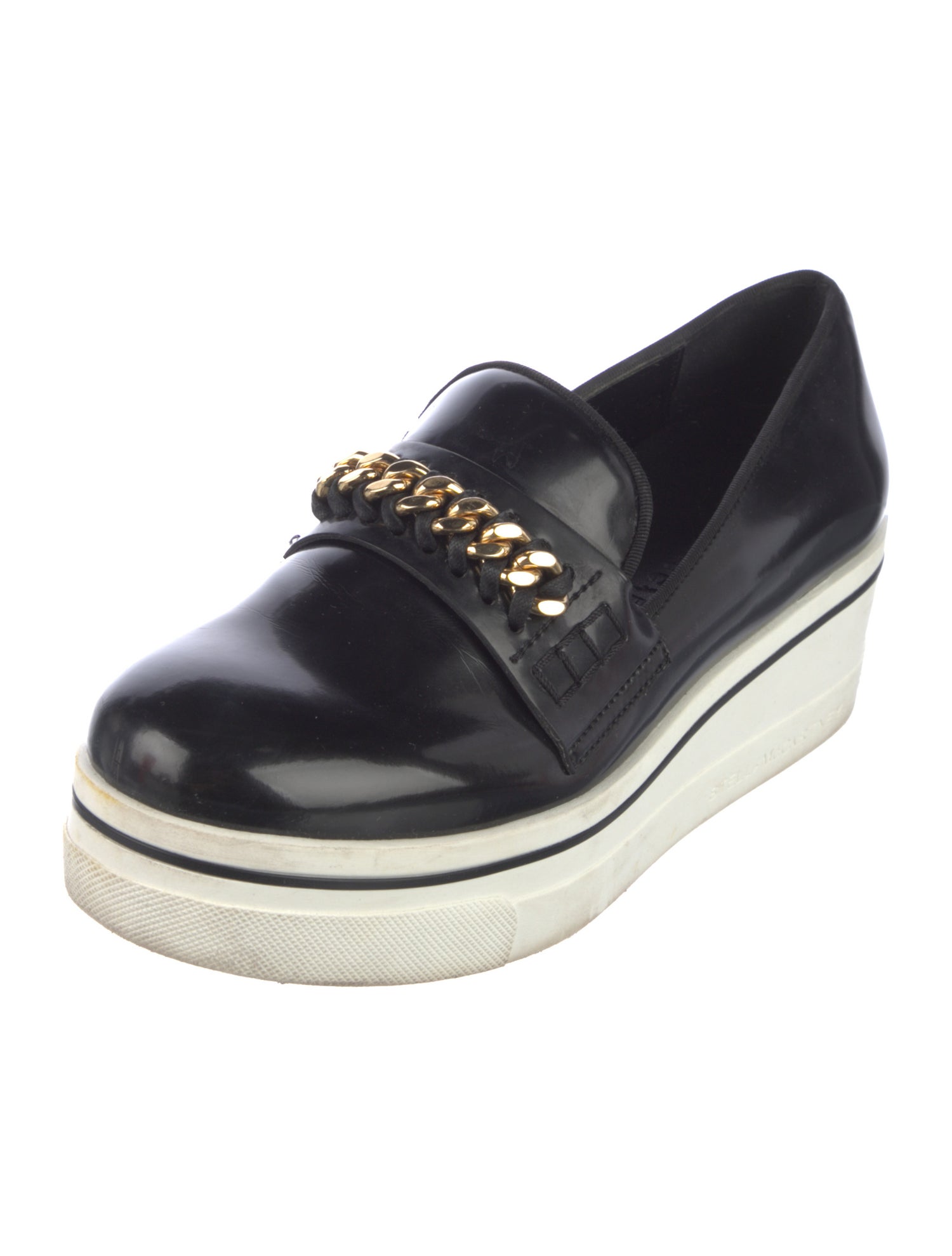 Stella McCartney Patent Leather Chain-Link Accents Loafers