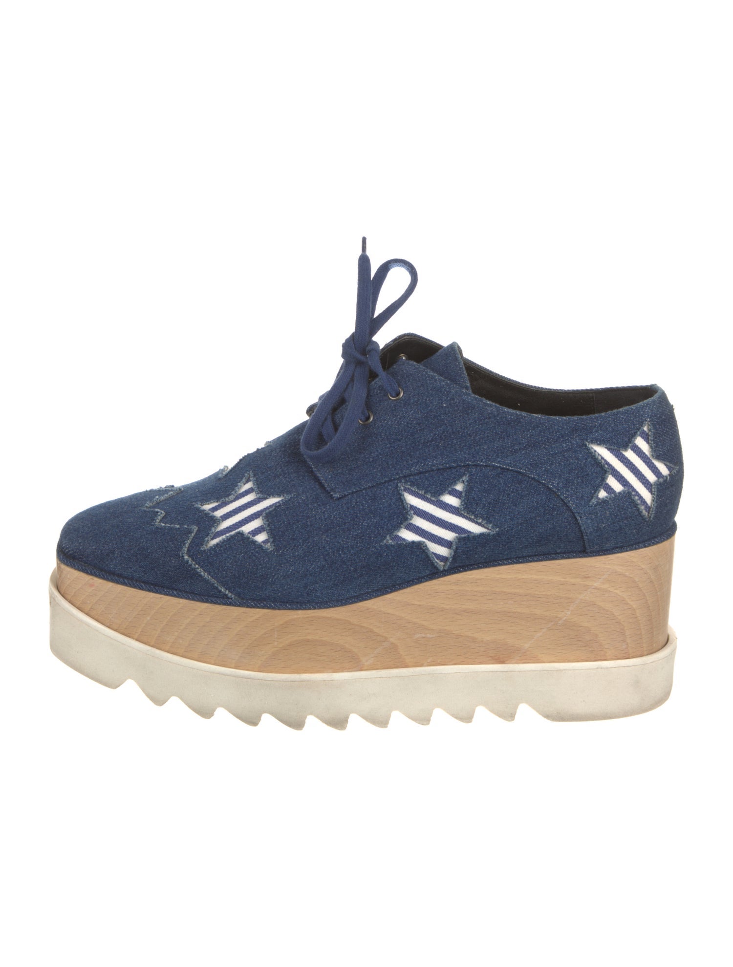 Stella McCartney Denim Distressed Accents Wedge Sneakers