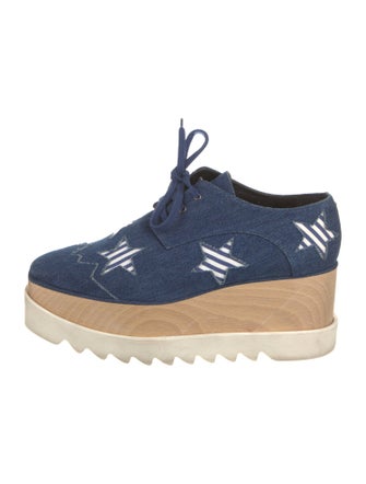 Stella McCartney Denim Distressed Accents Wedge Sneakers