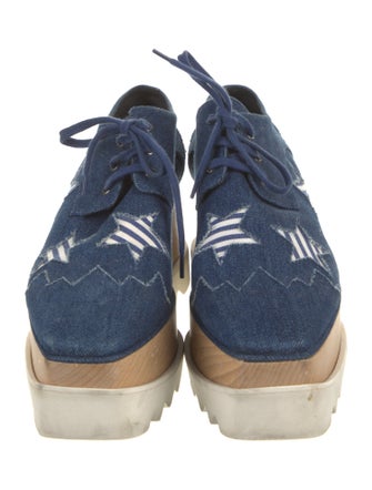 Stella McCartney Denim Distressed Accents Wedge Sneakers